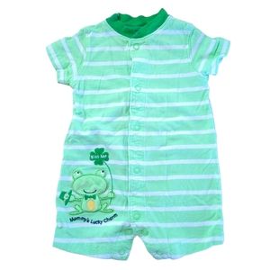 💥 Bundle Only💥 JUST ONE YEAR Bright Mint Green Striped Frog Romper